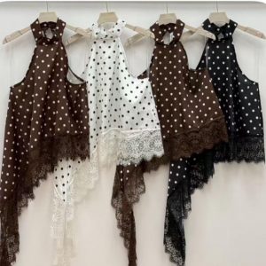 Top de cuello halter con estampado de lunares talla única