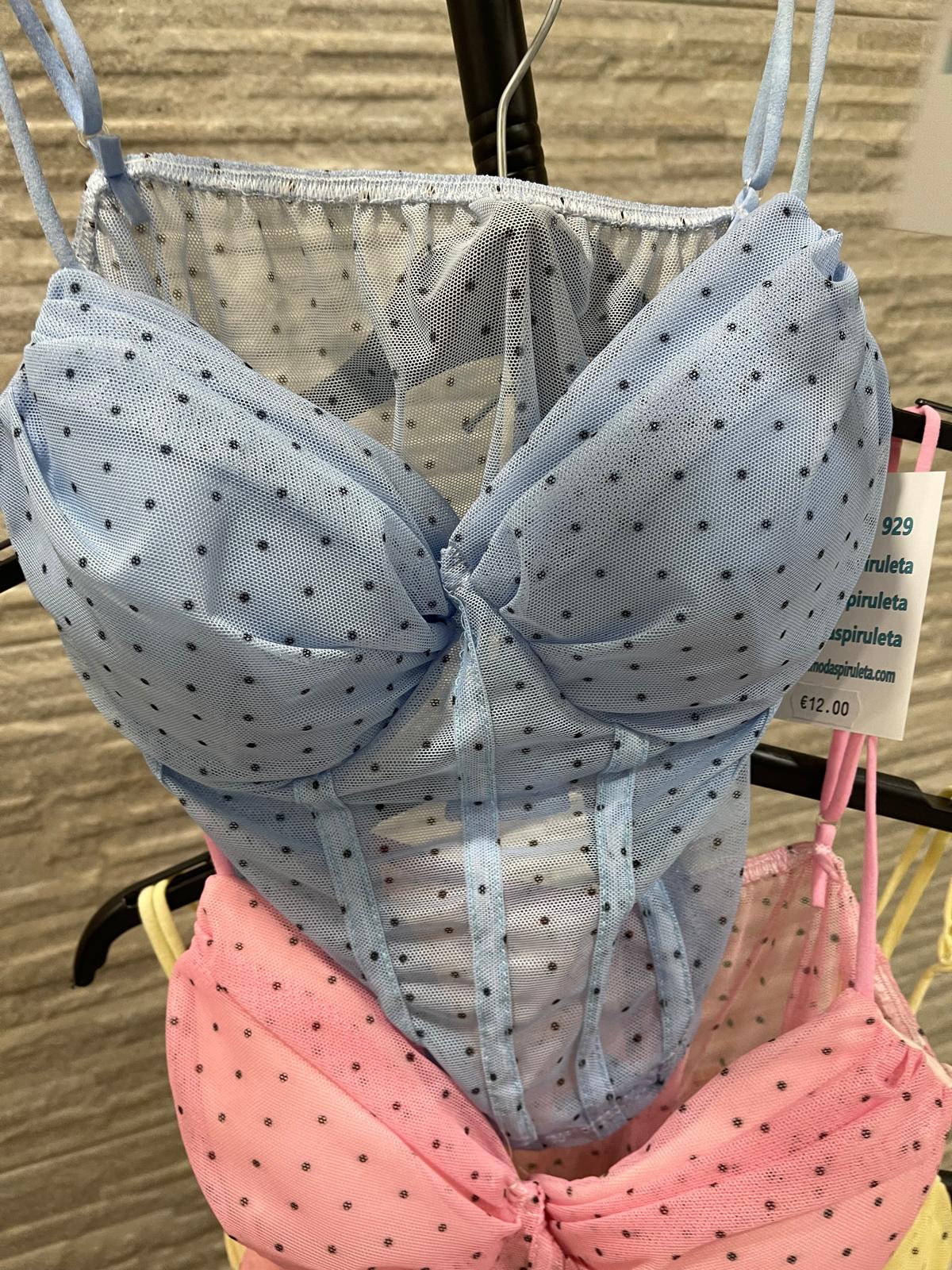 Corsé o corpiño de malla con estampado de lunares talla única - Imagen 2