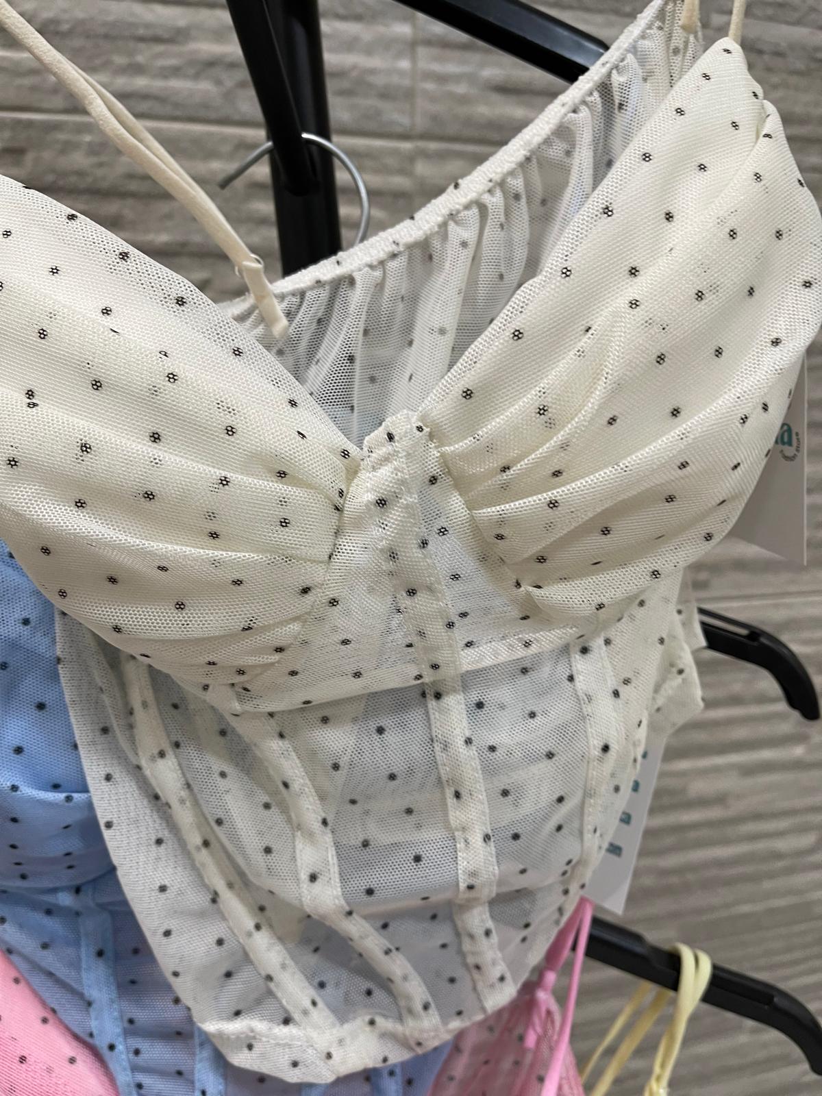 Corsé o corpiño de malla con estampado de lunares talla única - Imagen 3