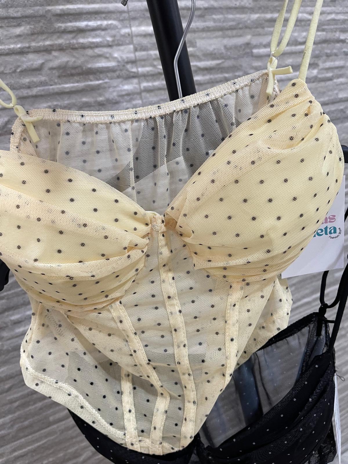Corsé o corpiño de malla con estampado de lunares talla única - Imagen 4