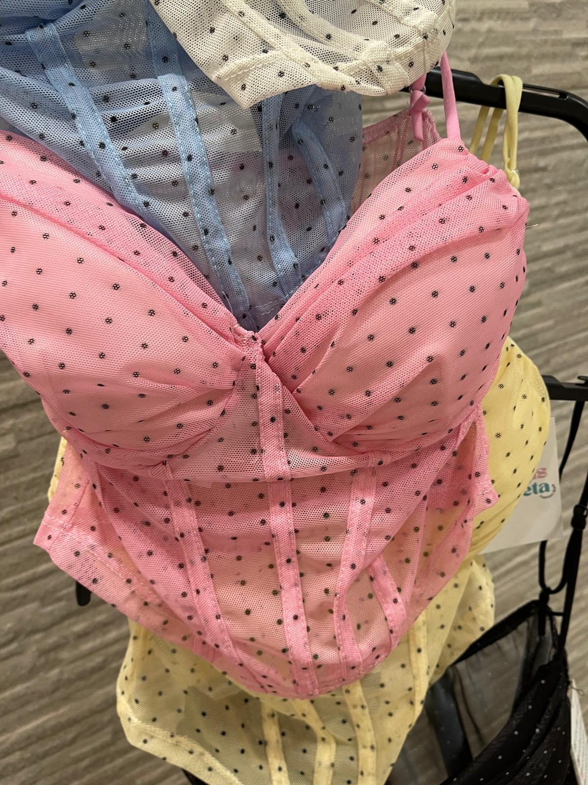 Corsé o corpiño de malla con estampado de lunares talla única - Imagen 5