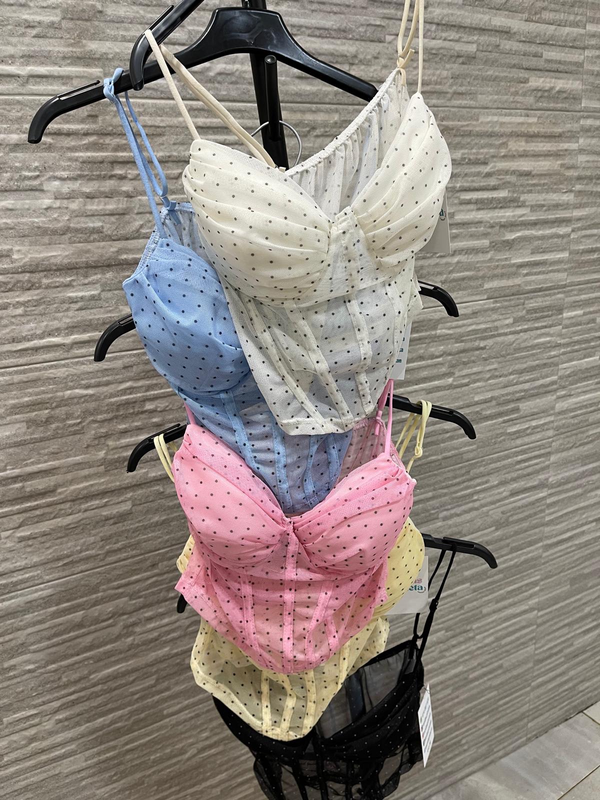Corsé o corpiño de malla con estampado de lunares talla única