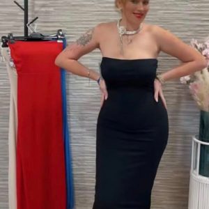 Vestido maxi entallado estilo palabra de honor talla única