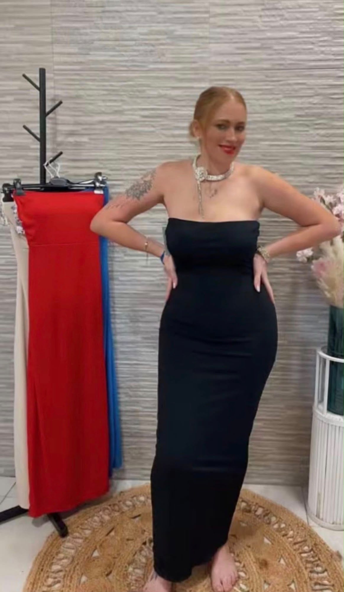 Vestido maxi entallado estilo palabra de honor talla única