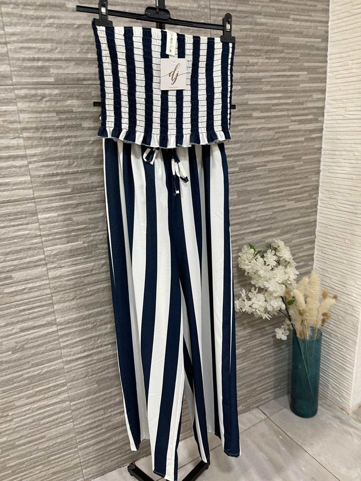 Conjunto de dos piezas de top palabra de honor y pantalón palazzo de rayas talla única - Imagen 3