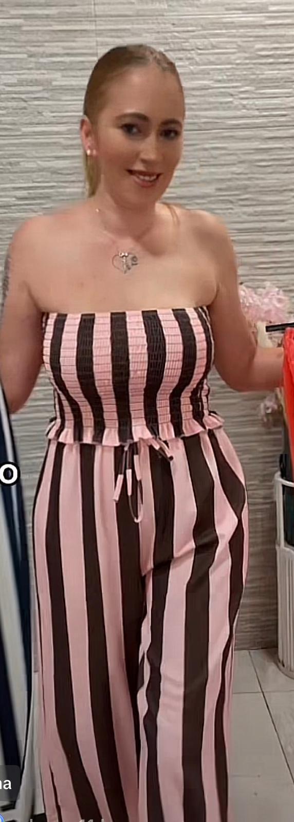 Conjunto de dos piezas de top palabra de honor y pantalón palazzo de rayas talla única