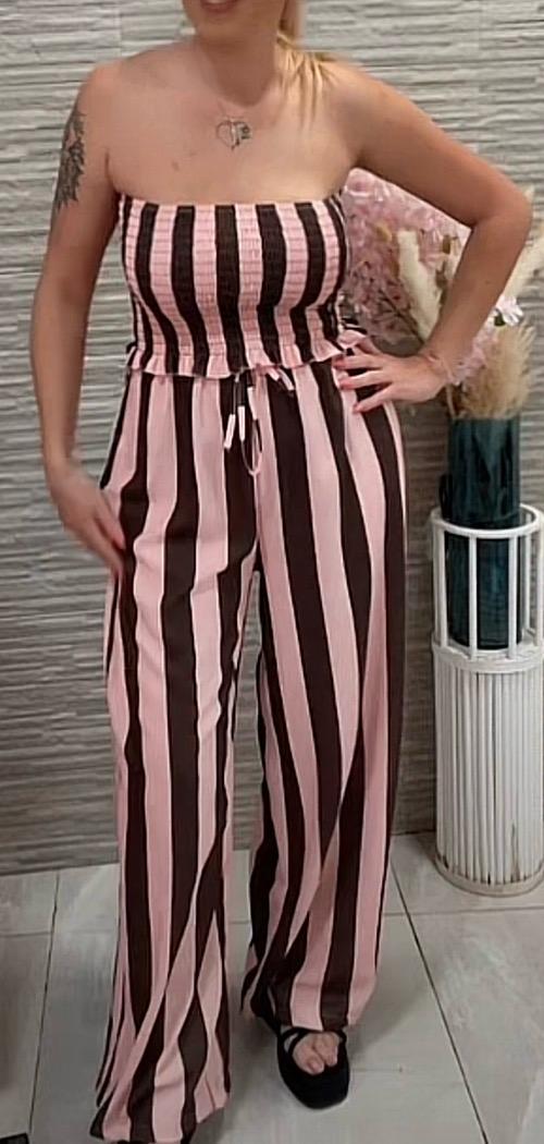 Conjunto de dos piezas de top palabra de honor y pantalón palazzo de rayas talla única - Imagen 6