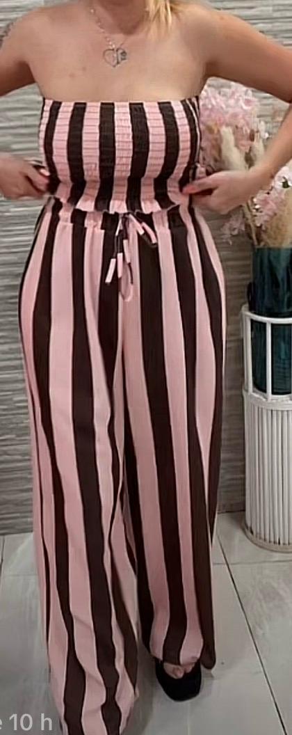 Conjunto de dos piezas de top palabra de honor y pantalón palazzo de rayas talla única - Imagen 7