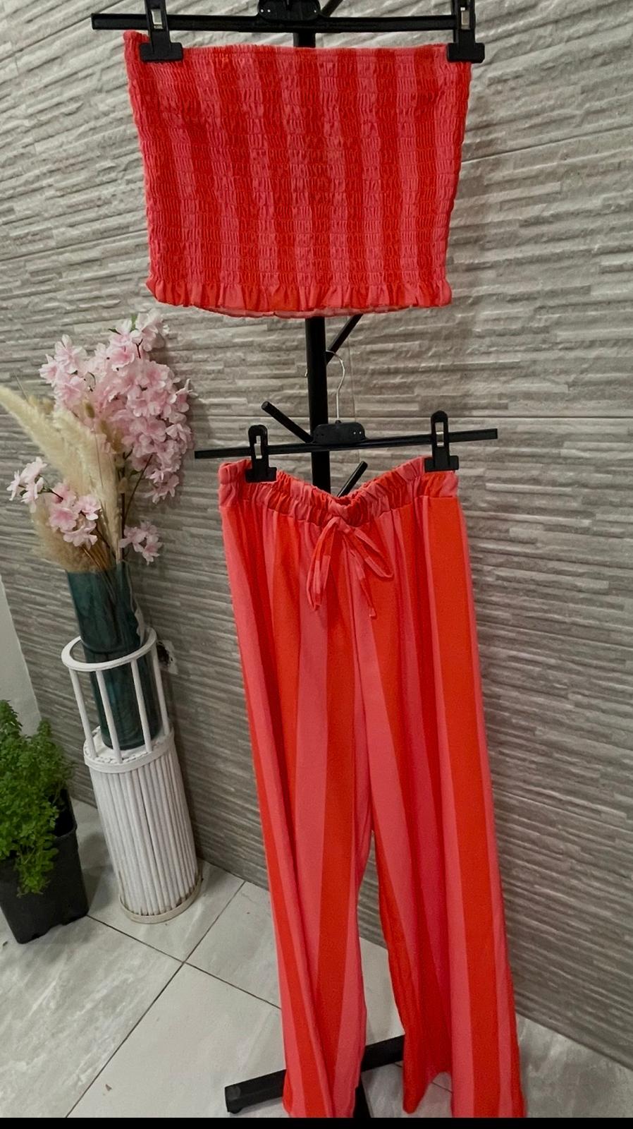 Conjunto de dos piezas de top palabra de honor y pantalón palazzo de rayas talla única - Imagen 8